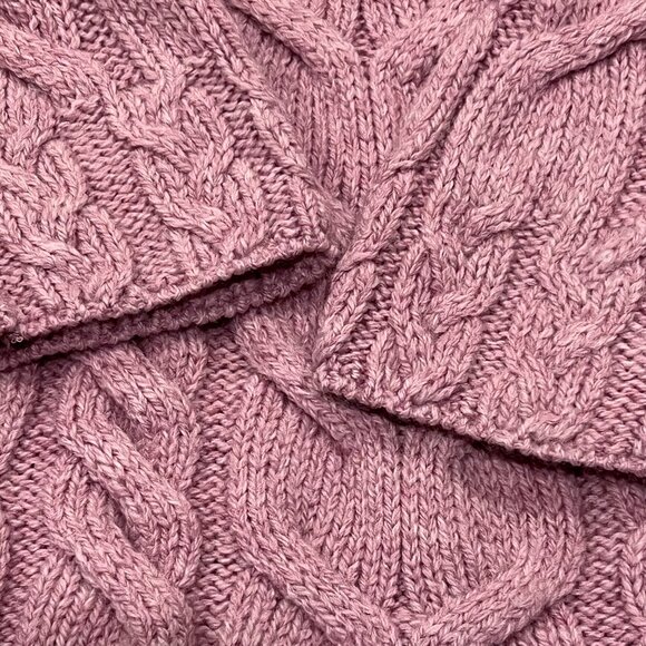 Carraig Donn Irish Wool Cable Knit Sweater, Pink XXL - Picture 6 of 11